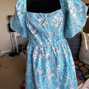 Blue butterfly puffy sleeve dress size L